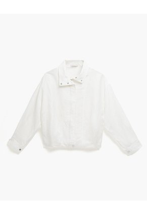 Chaqueta Oversize Cuello Alto Blanca Mujer Blanco