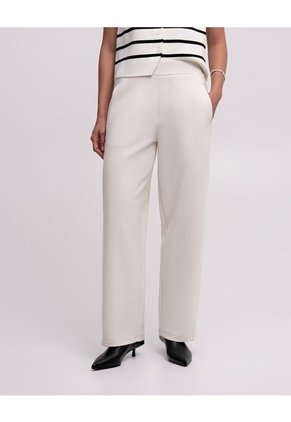 Pantalón Confort Wide Leg Tiro Medio Habano Mujer Beige