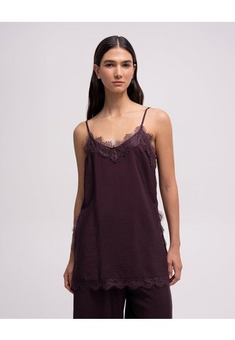 Blusa Con Encaje Vino Tinto Mujer Rojo PUNTO BLANCO