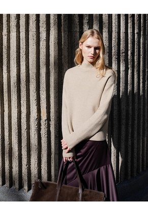 Suéter Regular Tejido De Punto Beige Mujer Beige