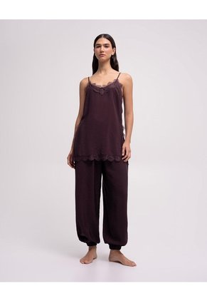 Blusa Con Encaje Vino Tinto Mujer Rojo