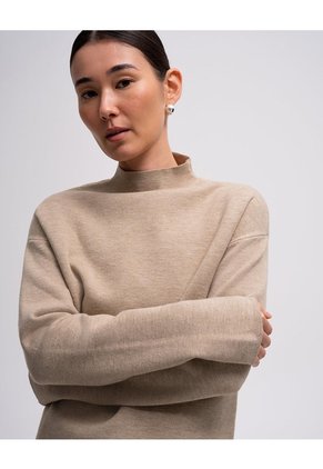 Suéter Regular Tejido De Punto Beige Mujer Beige