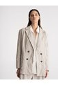 Blazer Oversize Efecto Arrugado Rayas Mujer Beige de PUNTO BLANCO