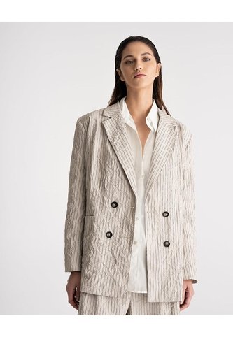 Blazer Oversize Efecto Arrugado Rayas Mujer Beige PUNTO BLANCO