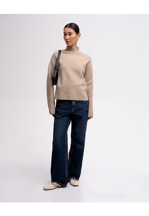 Suéter Regular Tejido De Punto Beige Mujer Beige
