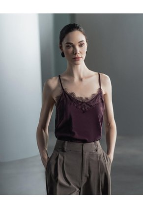 Blusa Con Encaje Vino Tinto Mujer Rojo