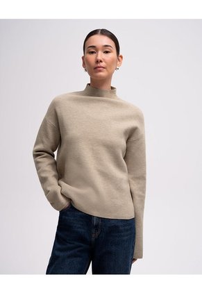 Suéter Regular Tejido De Punto Beige Mujer Beige