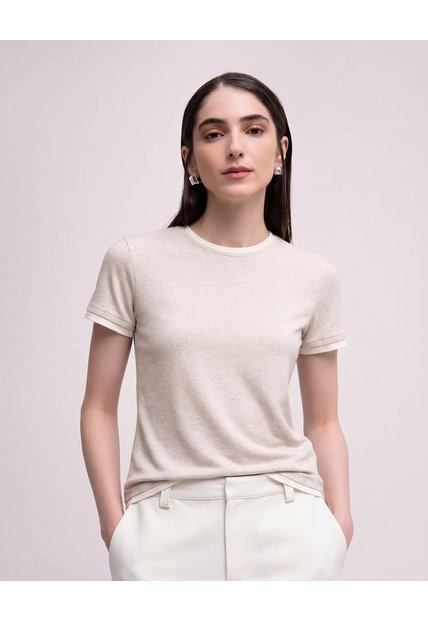 Camiseta Slim Tejido De Punto Habano Mujer Beige