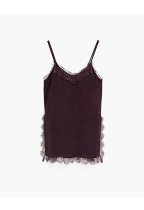 Blusa Con Encaje Vino Tinto Mujer Rojo
