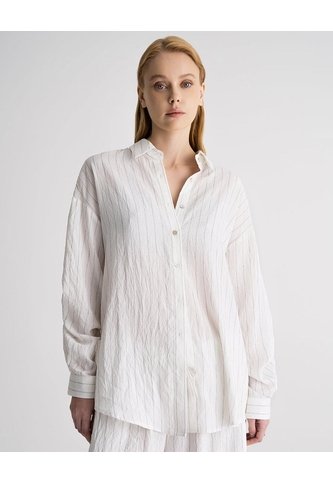 Camisa Manga Larga Efecto Arrugado Habana Rayas Mujer Beige PUNTO BLANCO