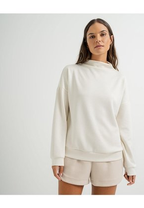 Buzo Confort Cuello Alto Tacto Suave Habano Mujer Beige