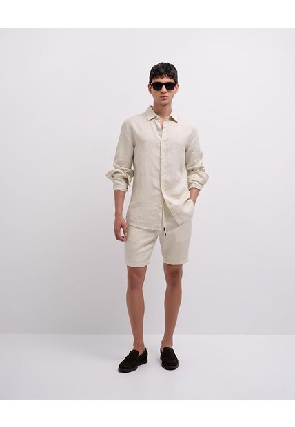 Bermuda Regular Lino Habano Hombre Beige