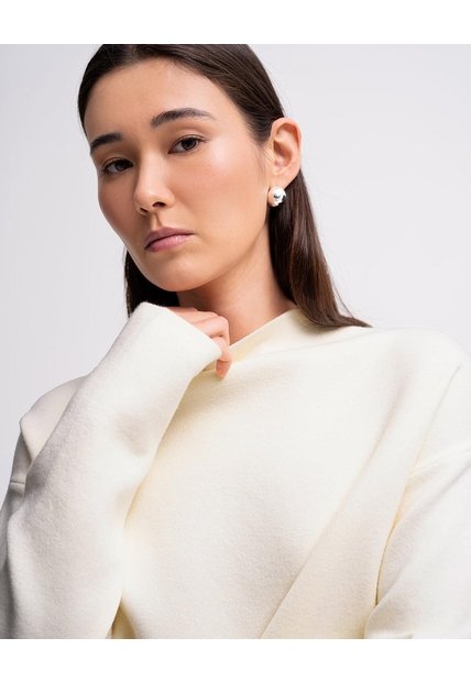Suéter Regular Tejido De Punto Blanco Mujer Beige