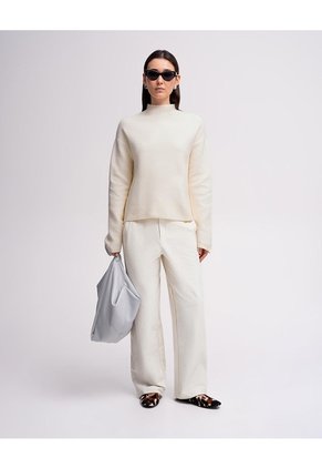 Suéter Regular Tejido De Punto Blanco Mujer Beige