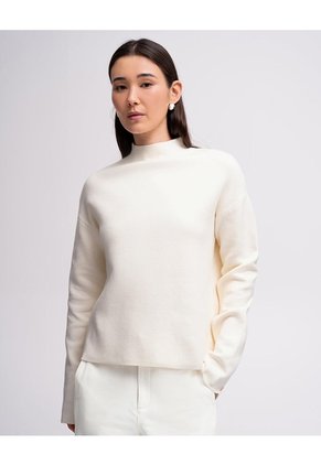 Suéter Regular Tejido De Punto Blanco Mujer Beige