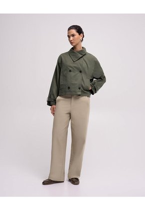Pantalón Wide Leg Tiro Alto Habano Mujer Beige