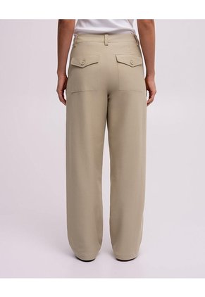 Pantalón Wide Leg Tiro Alto Habano Mujer Beige