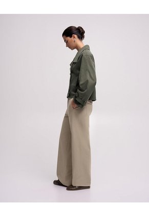 Pantalón Wide Leg Tiro Alto Habano Mujer Beige