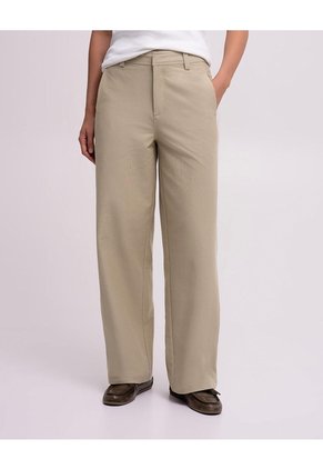 Pantalón Wide Leg Tiro Alto Habano Mujer Beige