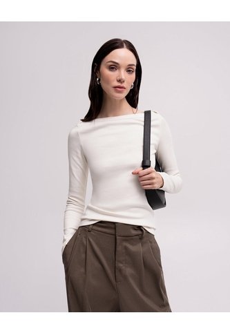 Camiseta Cuello Bandeja Manga Larga Habana Mujer Beige PUNTO BLANCO