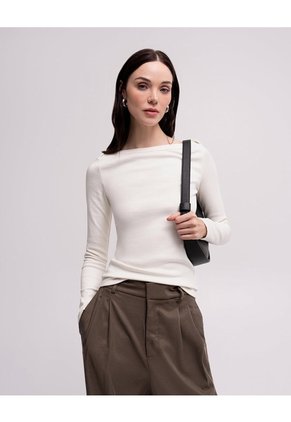 Camiseta Cuello Bandeja Manga Larga Habana Mujer Beige