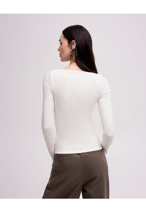 Camiseta Cuello Bandeja Manga Larga Habana Mujer Beige