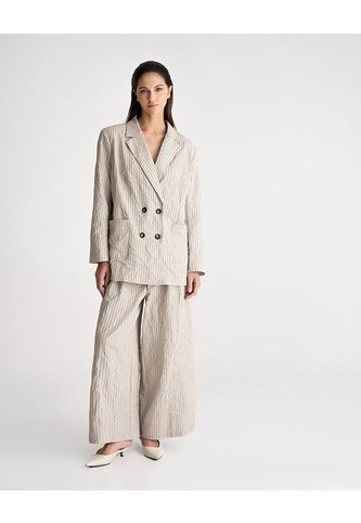 Pantalón Culotte Tiro Alto Efecto Arrugado Habano Rayas Mujer Beige PUNTO BLANCO