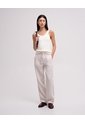 Pantalón Recto Tiro Alto Lino Habano Mujer Beige de PUNTO BLANCO