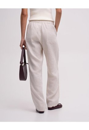 Pantalón Recto Tiro Alto Lino Habano Mujer Beige