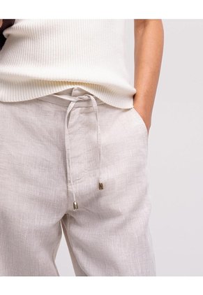 Pantalón Recto Tiro Alto Lino Habano Mujer Beige
