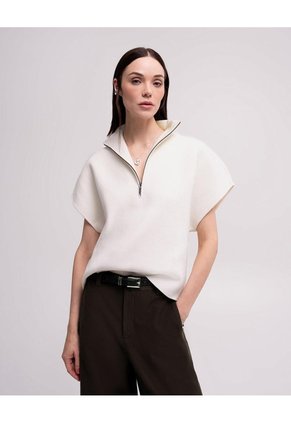 Chaleco Oversize Cuello Alto Habano Mujer Beige