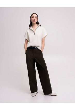 Chaleco Oversize Cuello Alto Habano Mujer Beige