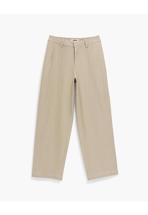 Pantalón Wide Leg Tiro Alto Habano Mujer Beige