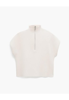 Chaleco Oversize Cuello Alto Habano Mujer Beige