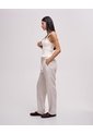 Pantalón Recto Tiro Alto Lino Habano Mujer Beige de PUNTO BLANCO