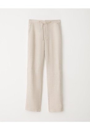 Pantalón Recto Tiro Alto Lino Habano Mujer Beige