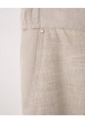 Pantalón Recto Tiro Alto Lino Habano Mujer Beige