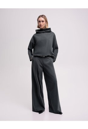 Camisa Manga Larga Oversize Cuello Alto Gris Mujer Gris