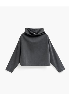 Camisa Manga Larga Oversize Cuello Alto Gris Mujer Gris