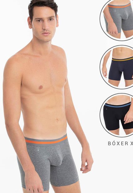 Bóxer Trío Gris-Azul-Negro PUNTO BLANCO Dubai
