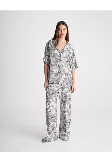 Camisa + Pantalón De Pijama Estampado Mujer Gris