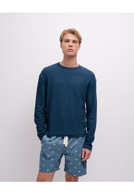 Bermuda De Pijama Algodón Estampada Hombre Azul
