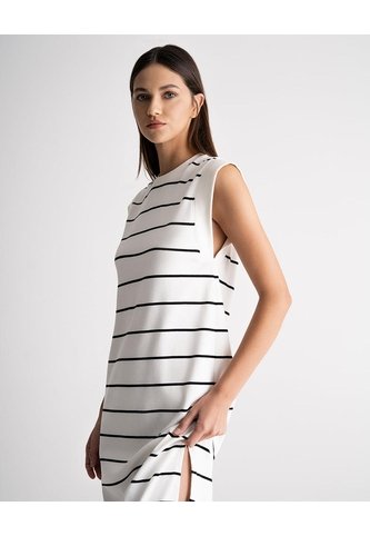 Vestido Midi Rib Algodón Rayas Mujer Negro PUNTO BLANCO