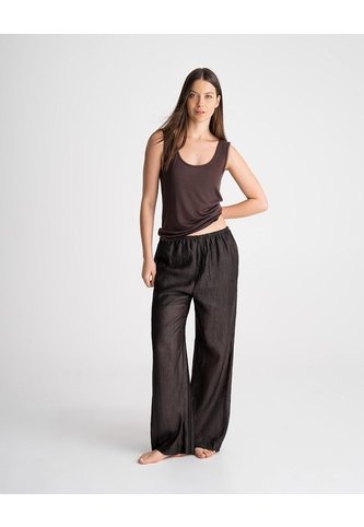 Pantalón Recto Tiro Alto Efecto Arrugado Café Mujer Cafe PUNTO BLANCO