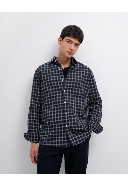 Camisa Regular Manga Larga Azul Cuadros Hombre Azul