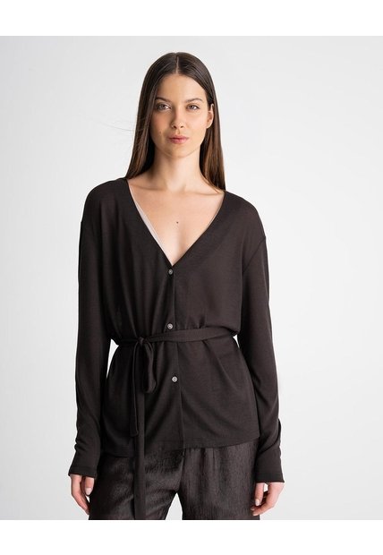 Buzo Tipo Kimono Tejido De Punto Café Mujer Cafe
