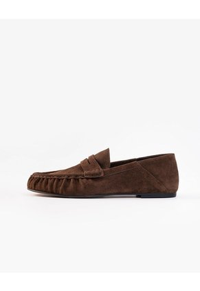 Mocasín Cuero Gamuza Café Mujer Cafe