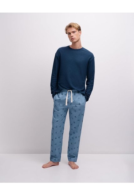 Pantalón De Pijama Algodón Estampado Hombre Azul