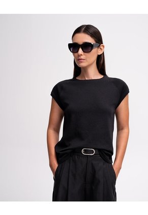Camiseta Slim Algodón Negra Mujer Negro
