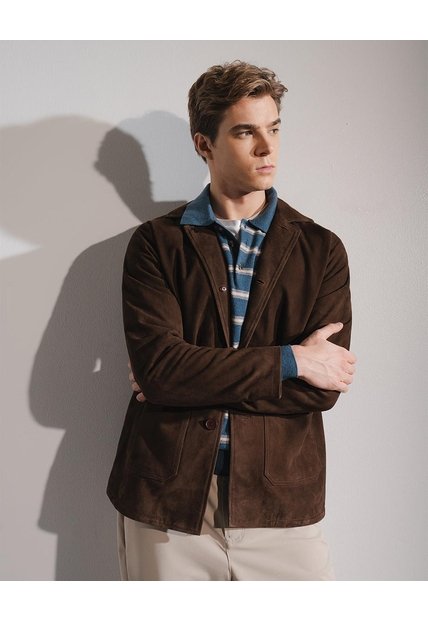 Chaqueta Regular Cuero Gamuza Café Hombre Cafe